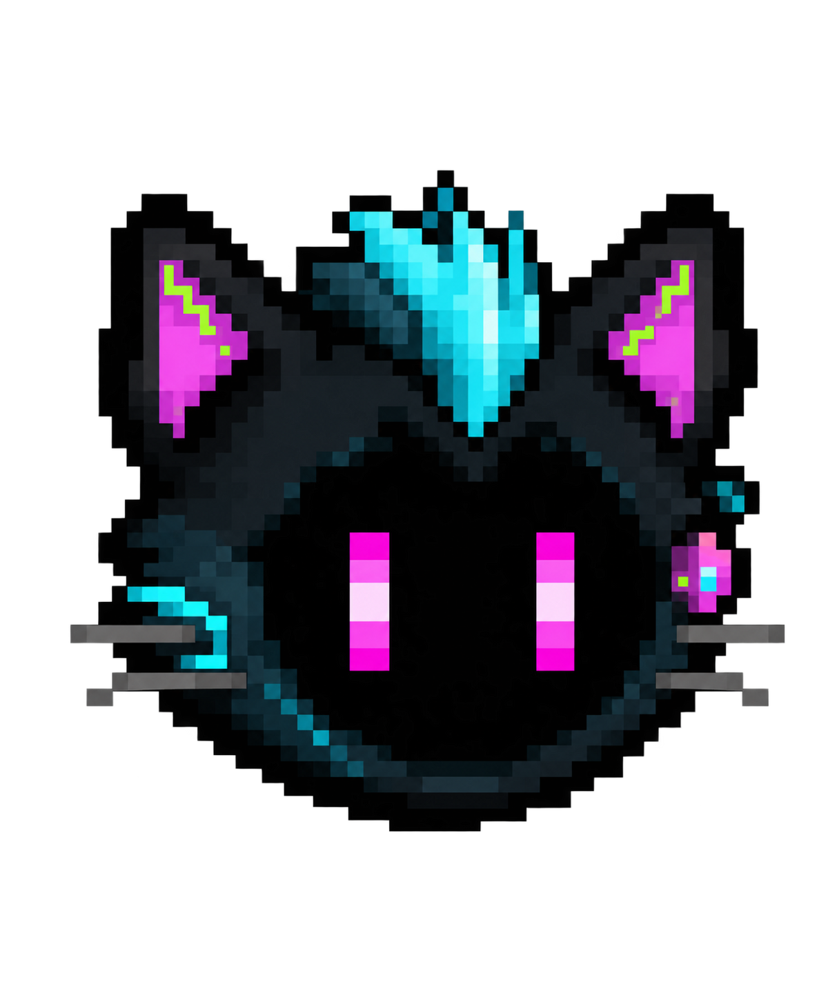 CannaCat Cyber Crystal pixel art cat head design on t-shirt