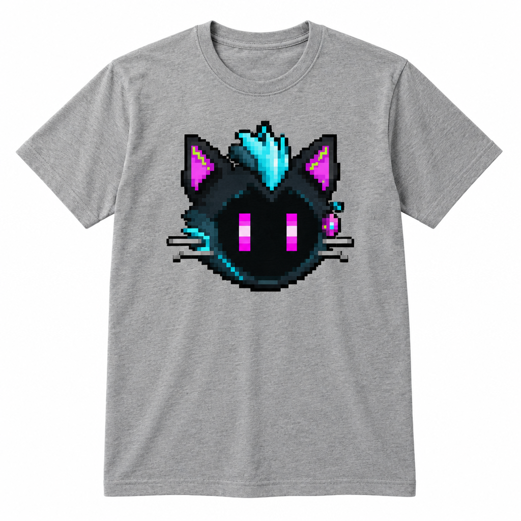 CannaCat Cyber Crystal Tee on grey t-shirt mockup