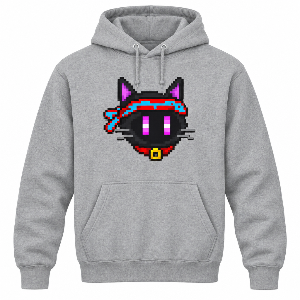 CannaCat Ninja Hoodie on grey hoodie mockup